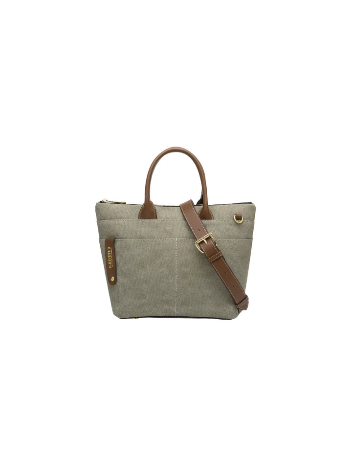 Dot | Small Tote | Fatigue Washed Canvas + Brown Leather