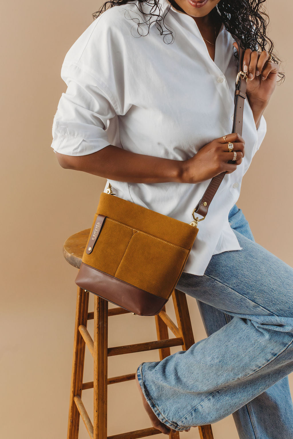 Betsy Bucket Bag | Mustard Suede + Brown Leather