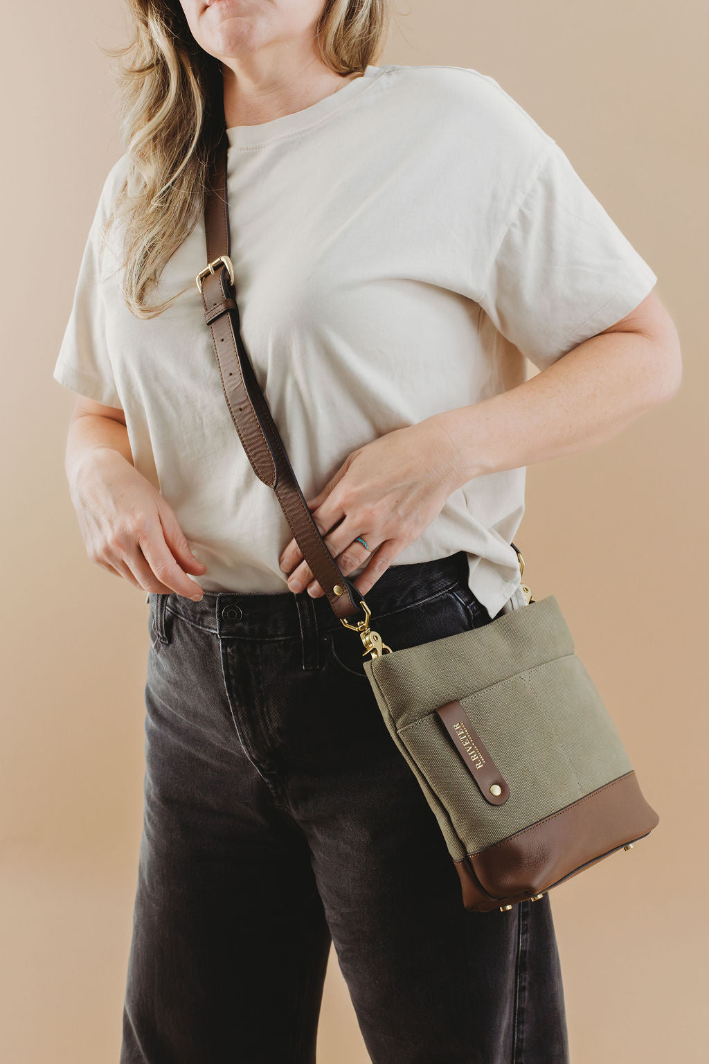 Betsy Bucket Bag | Fatigue Washed Canvas + Brown Leather