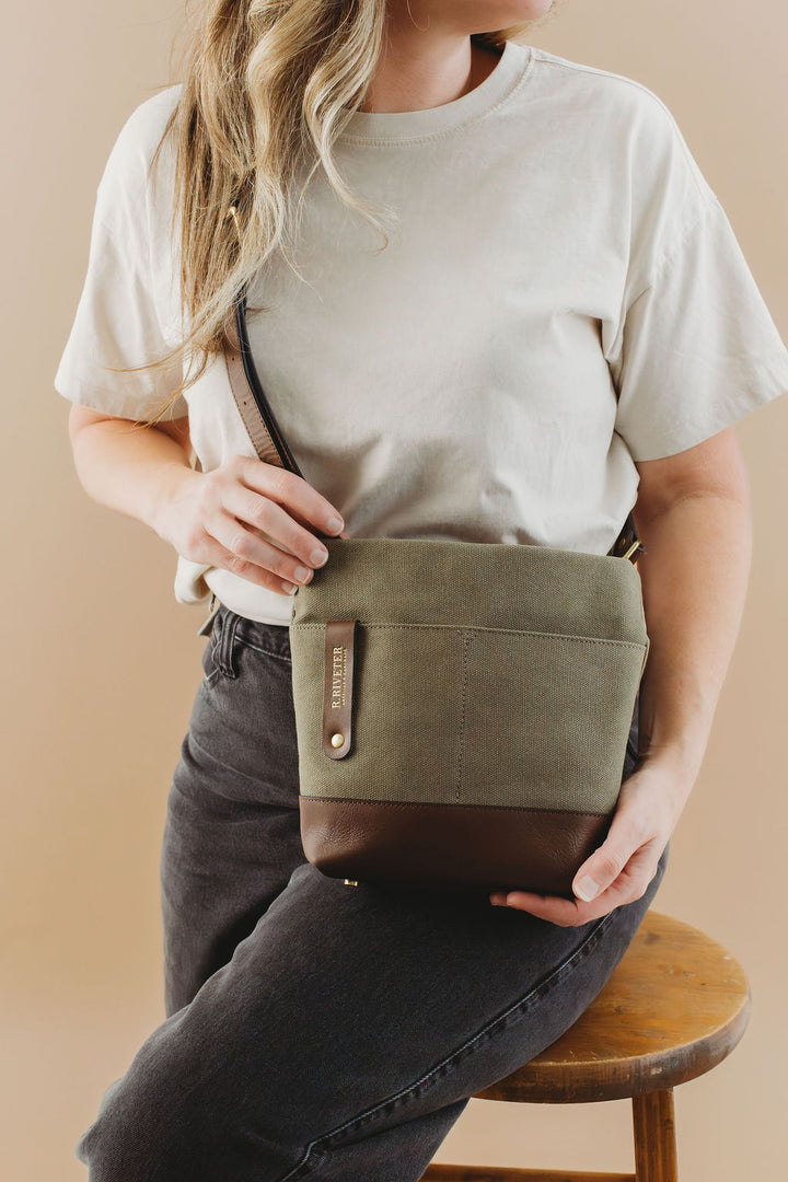 Betsy Bucket Bag | Fatigue Washed Canvas + Brown Leather