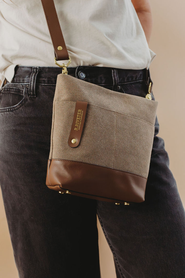 Betsy Bucket Bag | Chocolate Washed Canvas + Brown Leather