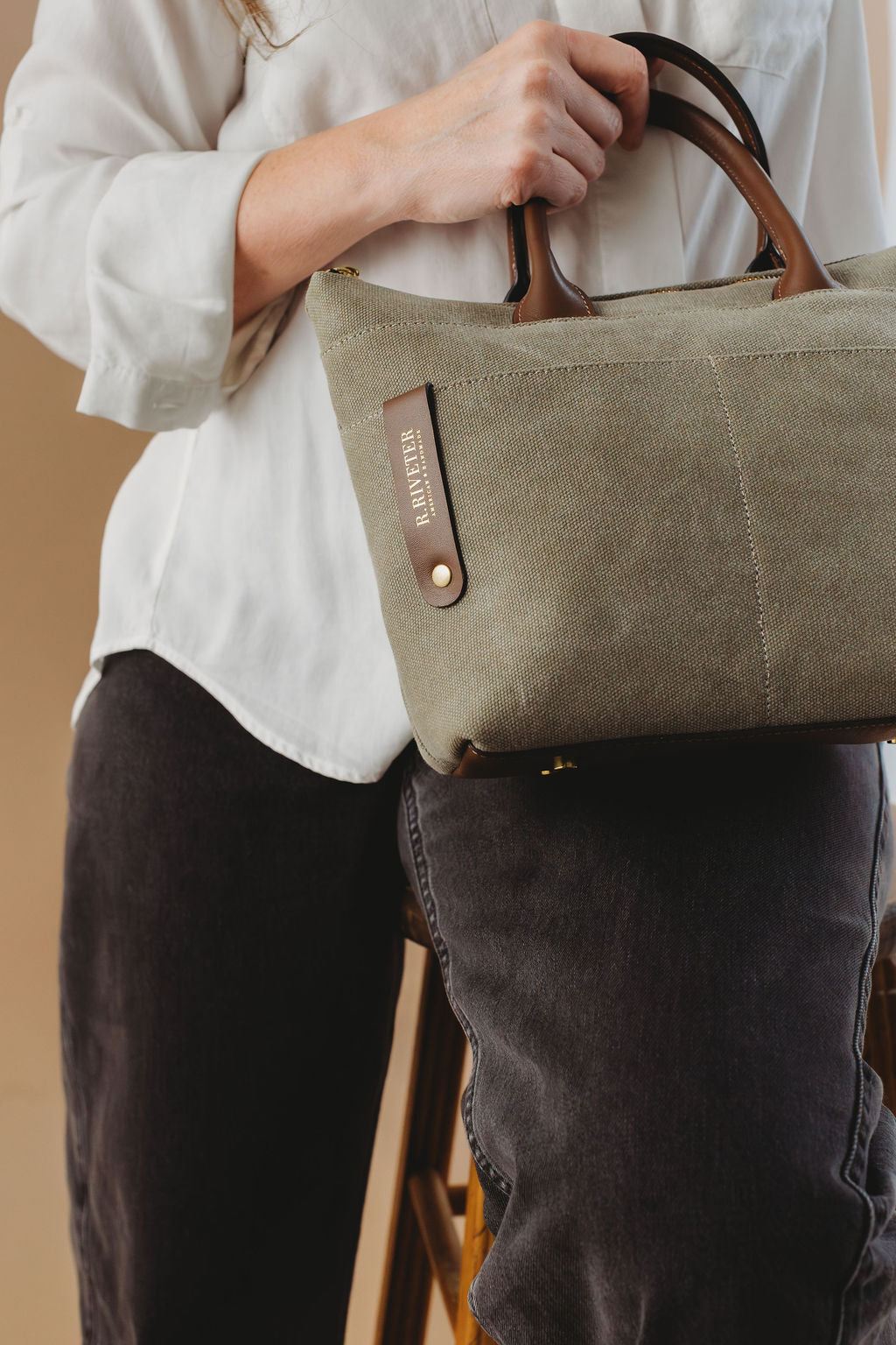 Dot  Mini Tote | Fatigue Washed Canvas + Brown Leather