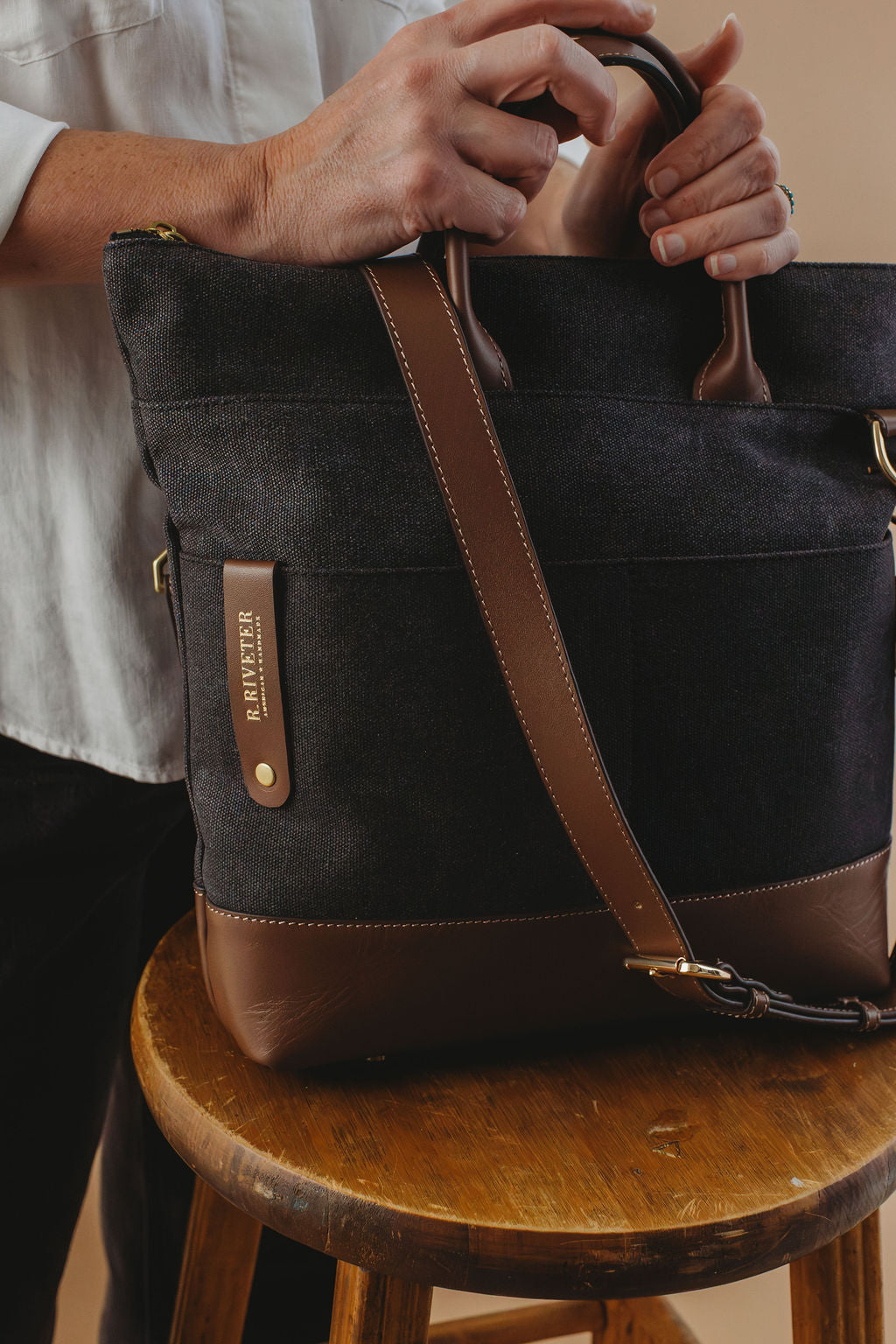 Otto Tote | Black Washed Canvas + Brown Leather