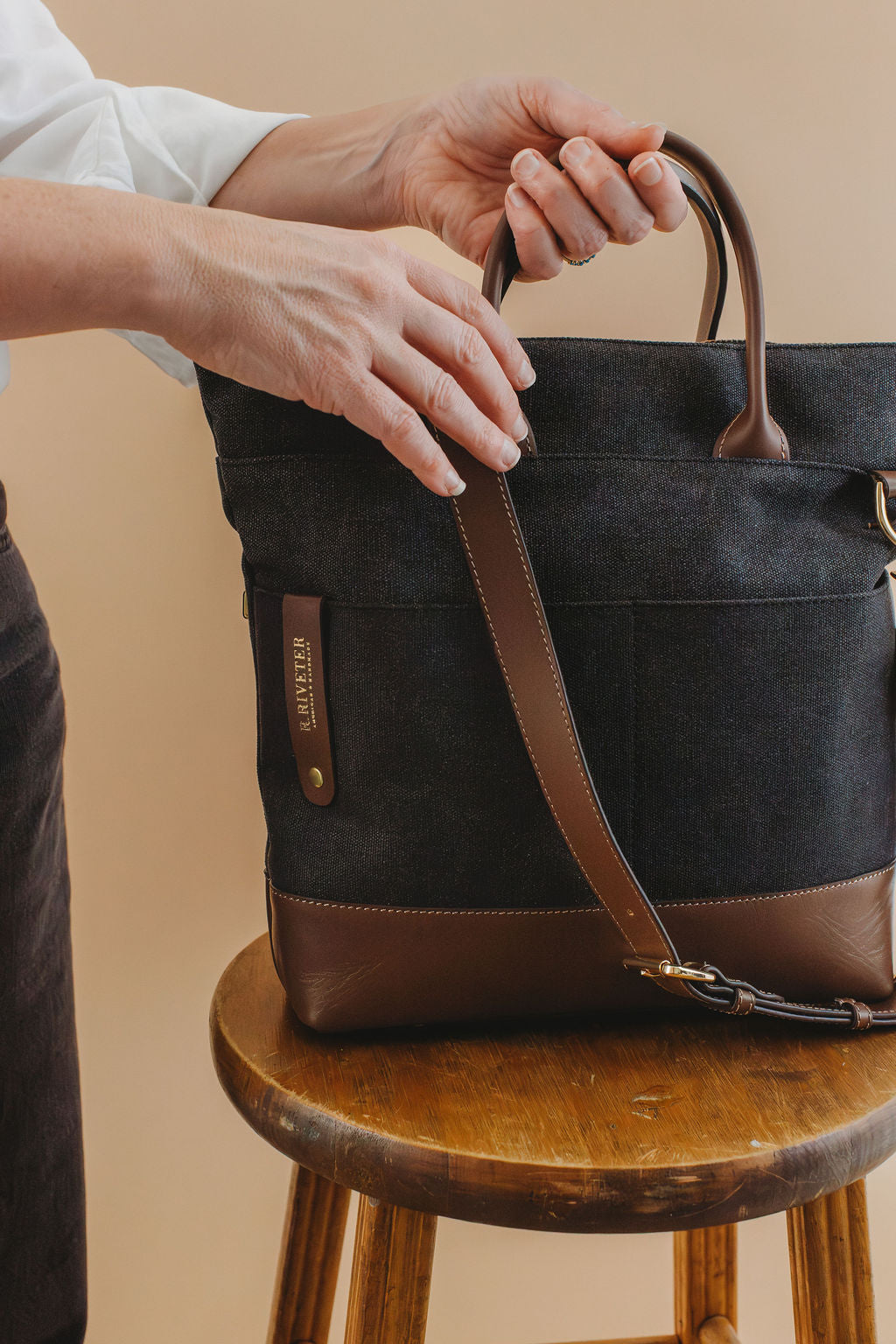 Otto Tote | Black Washed Canvas + Brown Leather