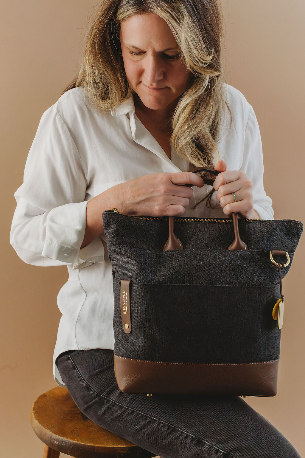 Otto Tote | Black Washed Canvas + Brown Leather