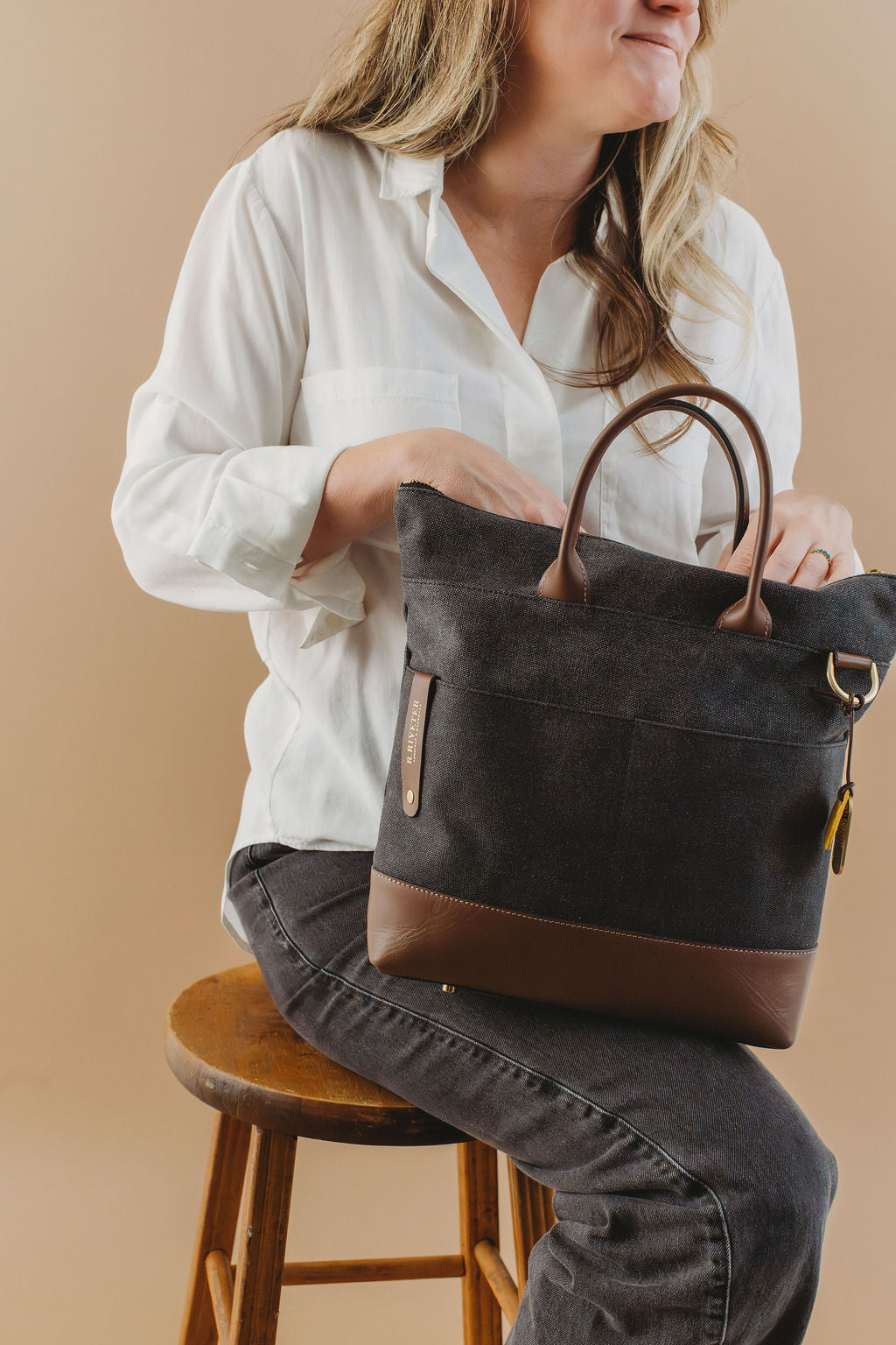 Otto Tote | Black Washed Canvas + Brown Leather