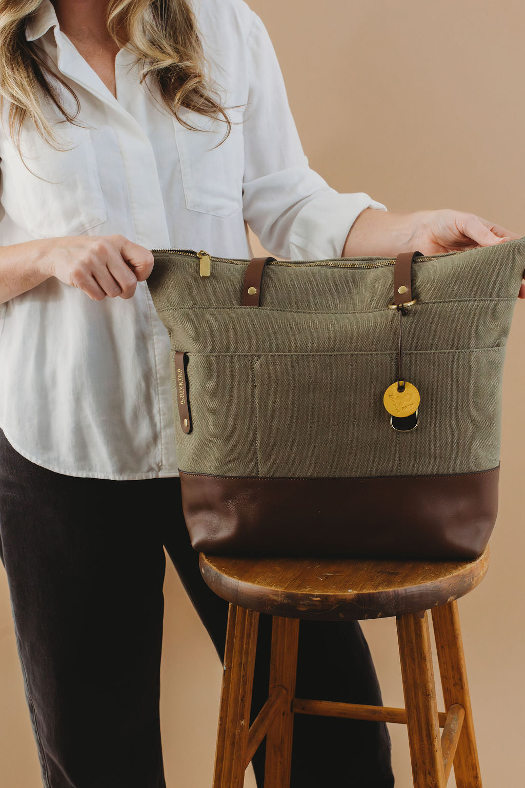 Harriet Tote Bag | Fatigue Washed Canvas + Brown Leather