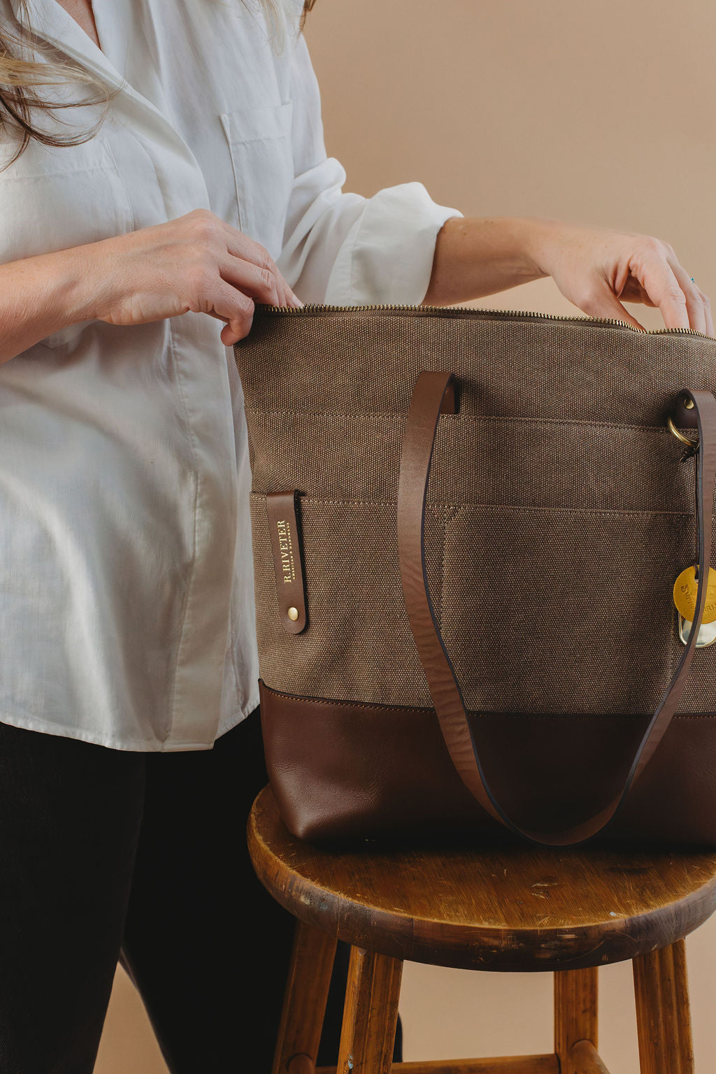 Harriet Tote Bag | Chocolate Washed Canvas + Brown Leather