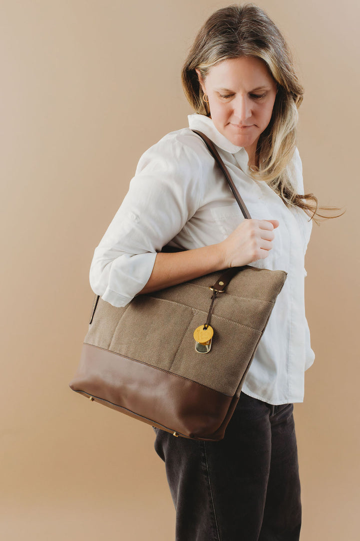 Harriet Tote Bag | Fatigue Washed Canvas + Brown Leather