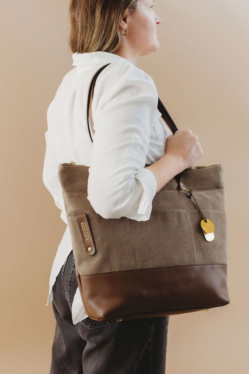 Harriet Tote Bag | Chocolate Washed Canvas + Brown Leather