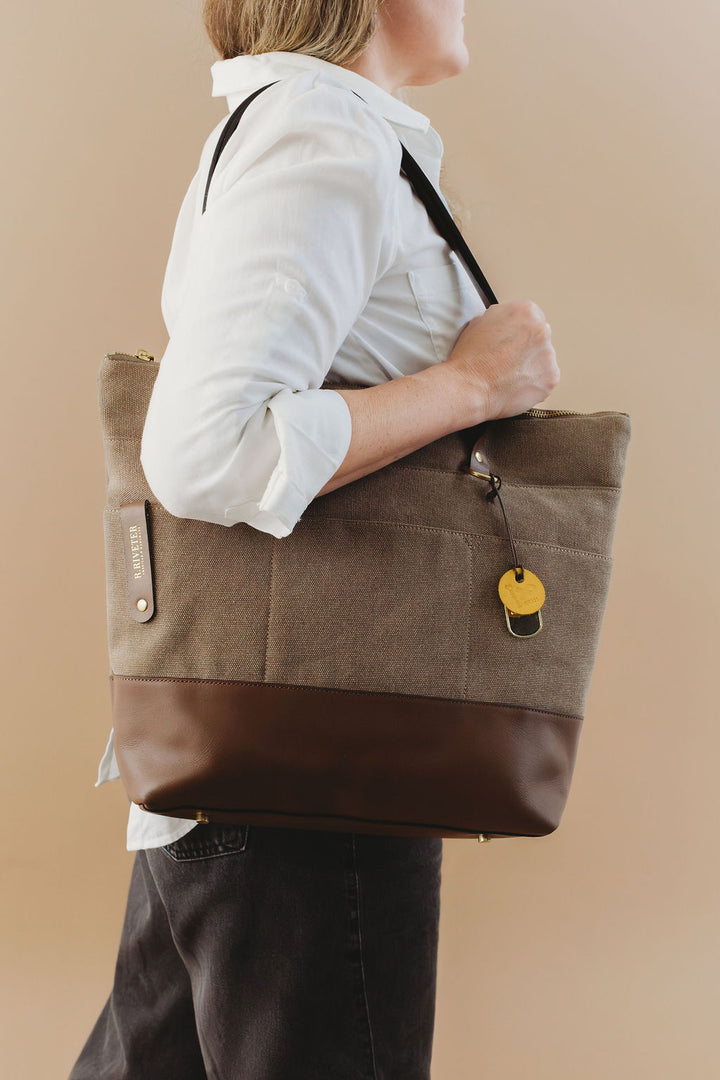 Harriet Tote Bag | Chocolate Washed Canvas + Brown Leather