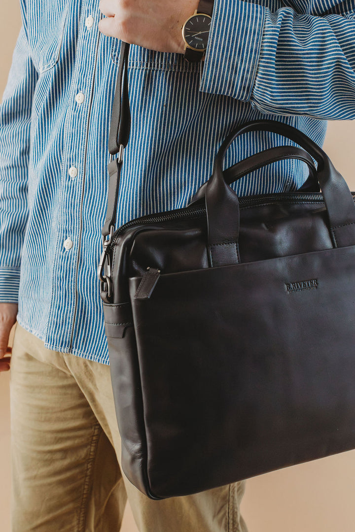 Normandy Men's Briefcase | Black Leather