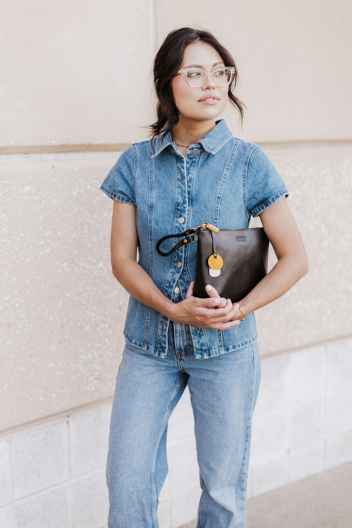 Naomi Zipper Clutch | Black Leather