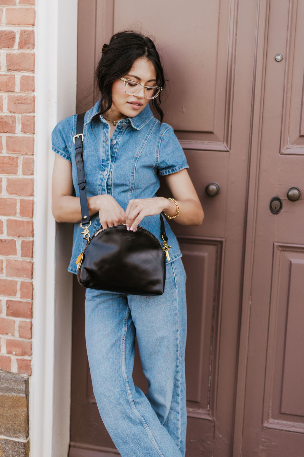 Hopper Crossbody Bag | Space Black Leather