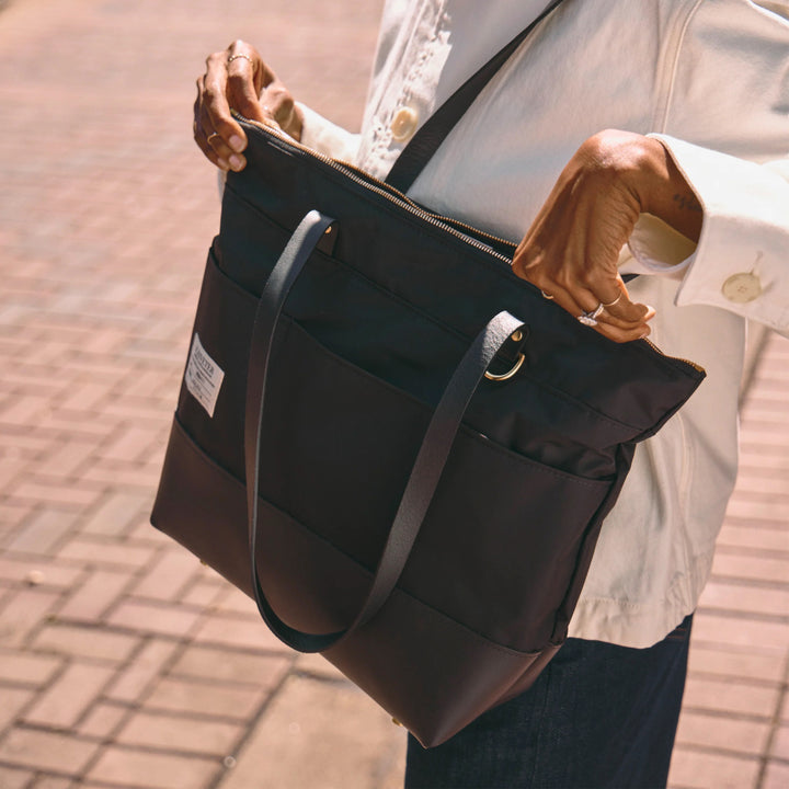 Harriet Tote Bag | Black Nylon + Black Leather