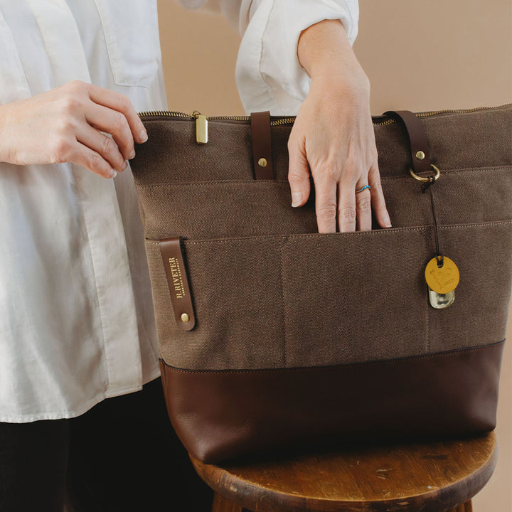 Harriet Tote Bag | Chocolate Washed Canvas + Brown Leather