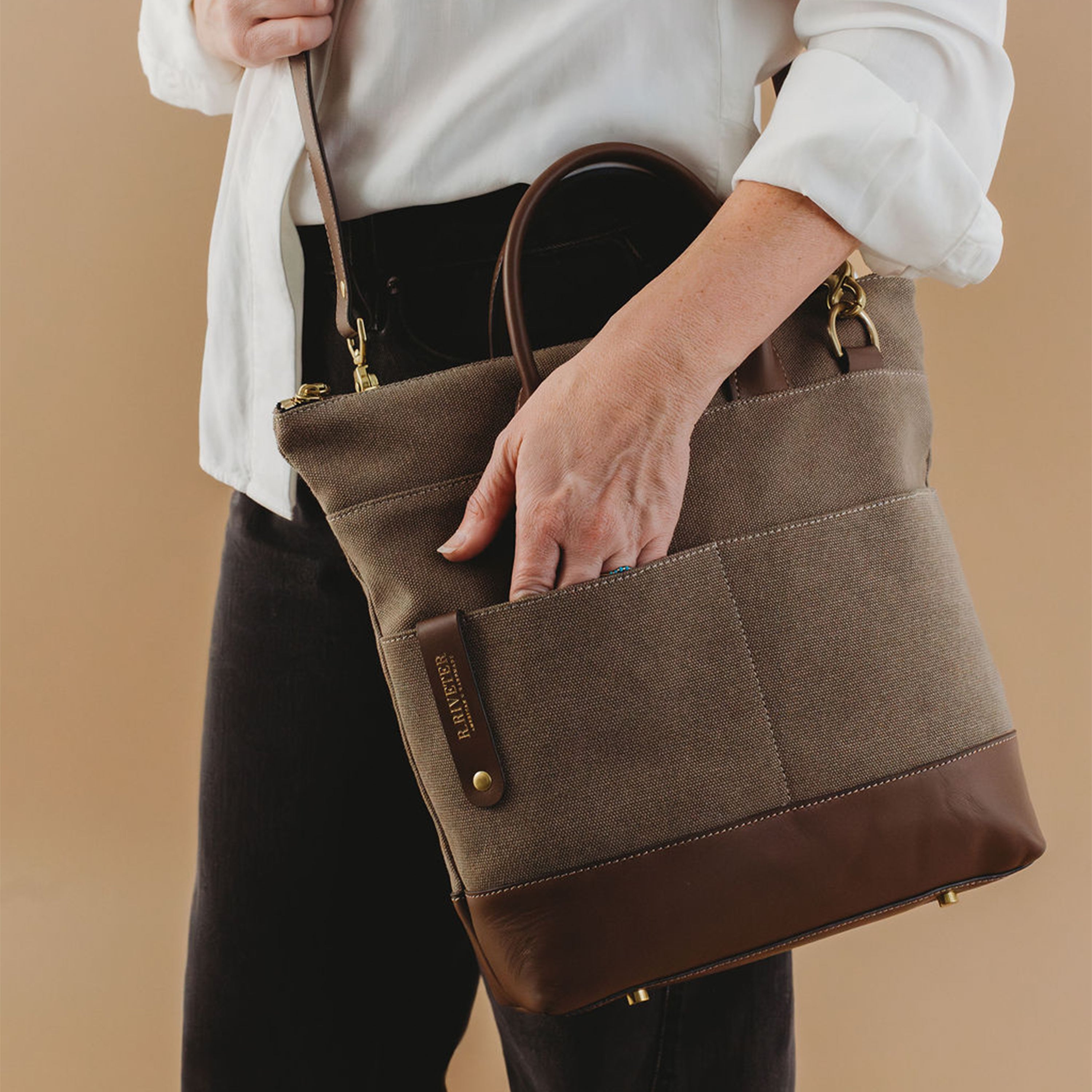 Otto Tote | Chocolate Washed Canvas + Brown Leather – R. Riveter
