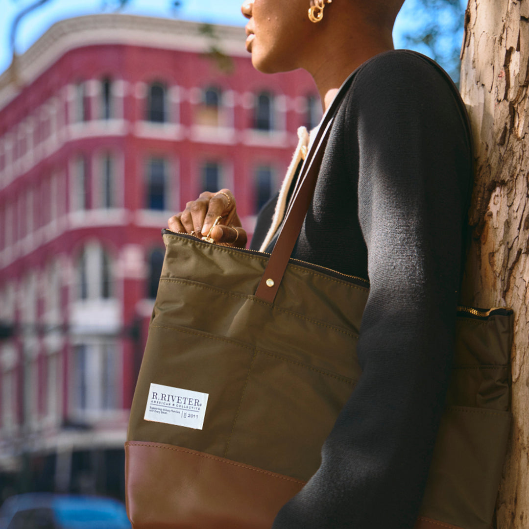 Harriet Tote Bag | Fatigue Nylon + Brown Leather