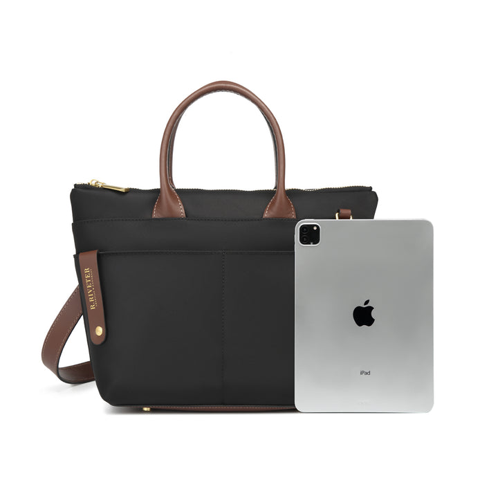 Dot | Small Tote | Black Nylon + Brown Leather