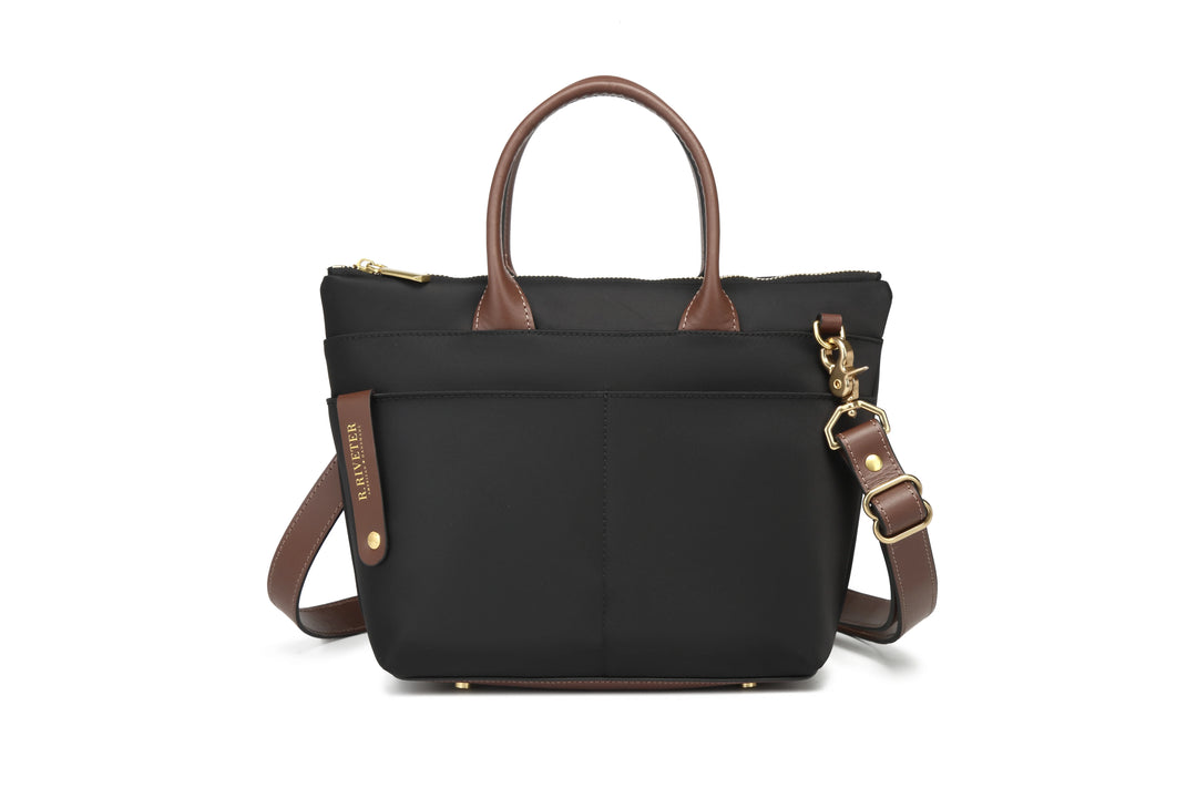 Dot | Small Tote | Black Nylon + Brown Leather