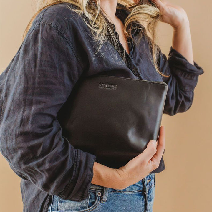 Naomi Zipper Clutch | Matte Black Leather
