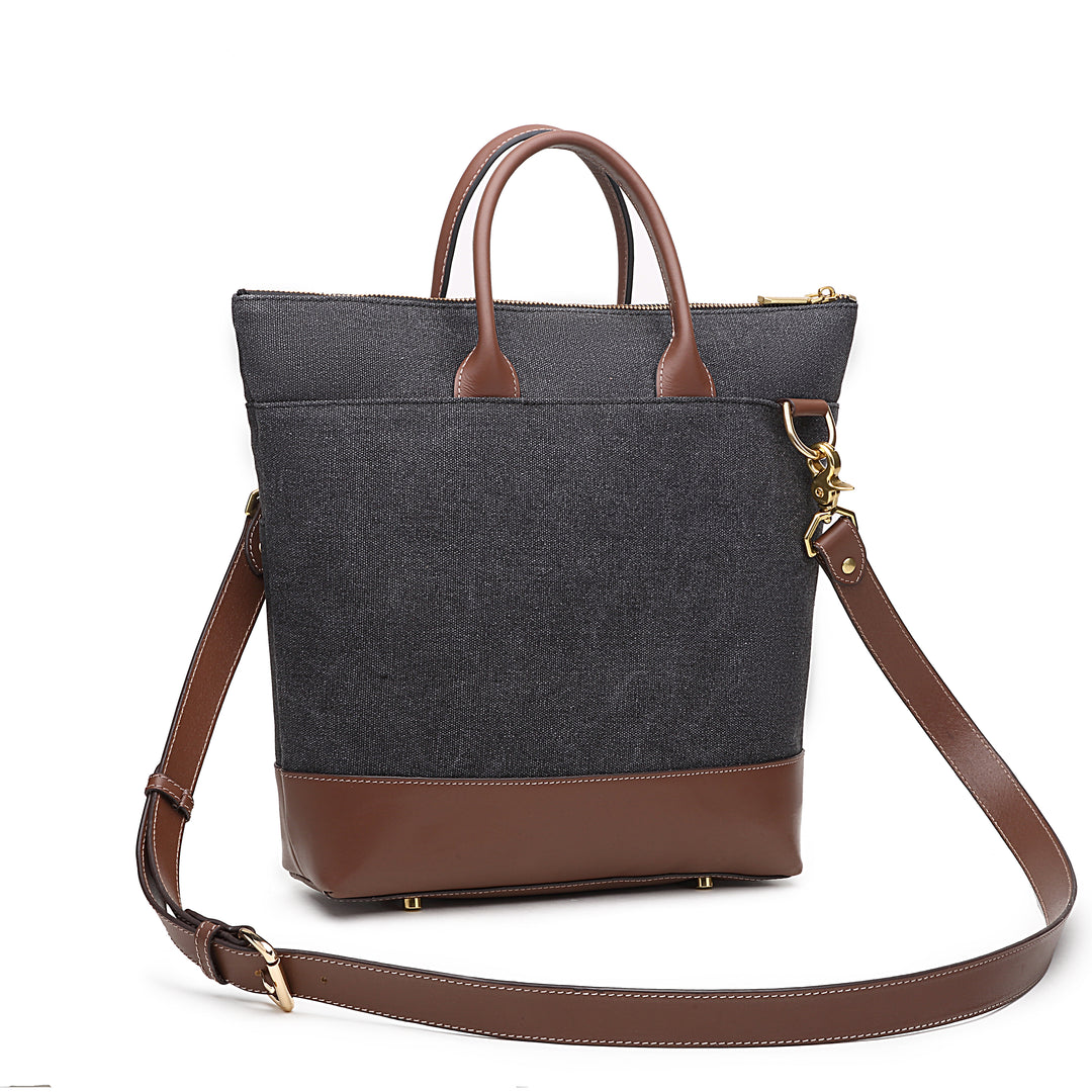 Otto Tote | Black Washed Canvas + Brown Leather