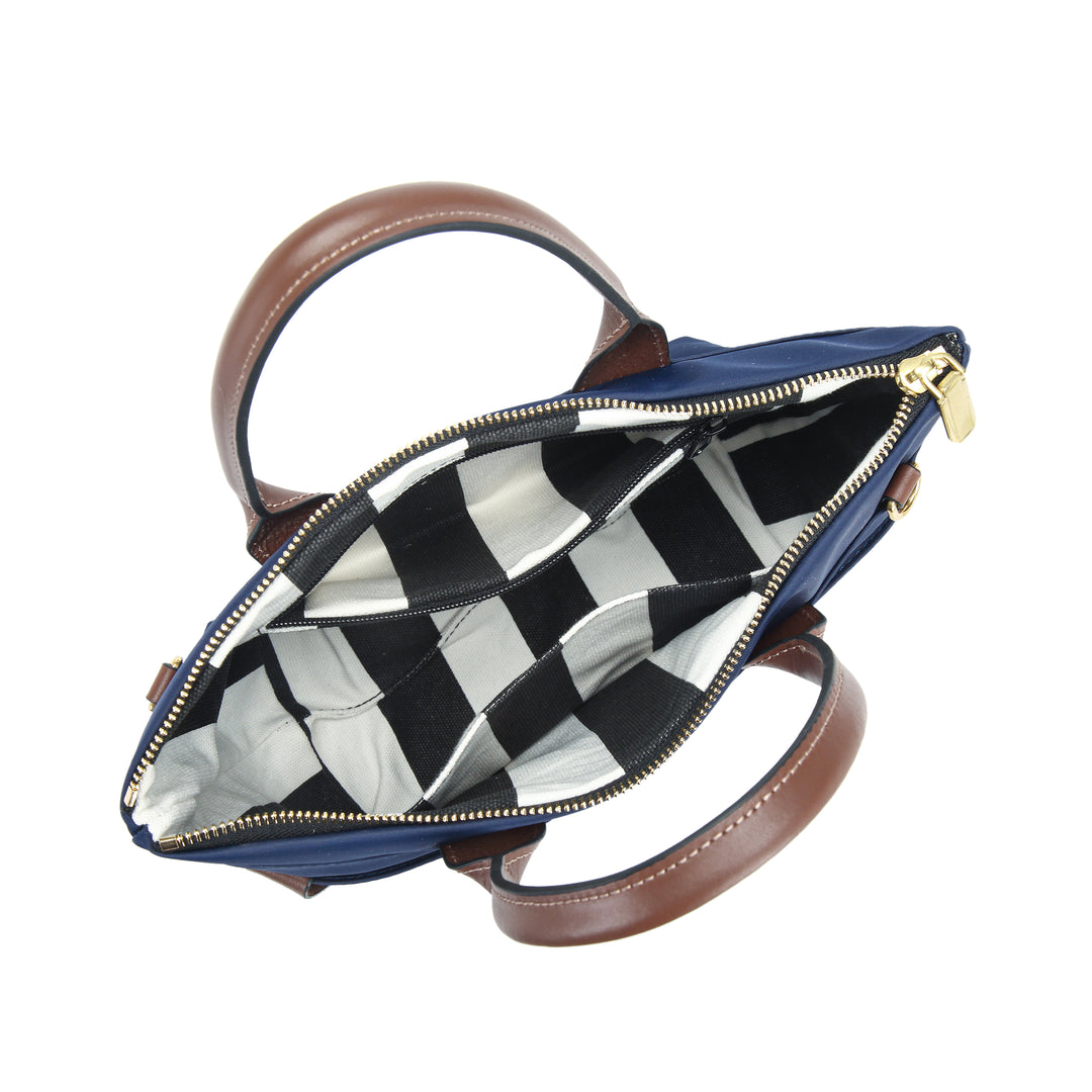 Dot | Small Tote | Navy Nylon + Brown Leather