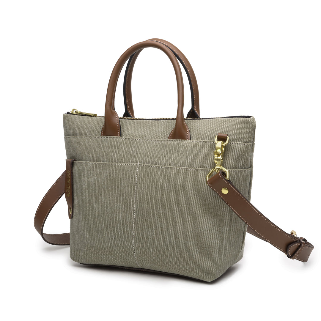 Dot | Small Tote | Fatigue Washed Canvas + Brown Leather