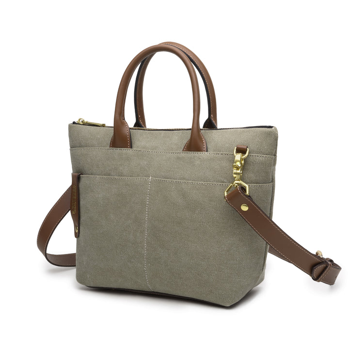Dot | Small Tote | Fatigue Washed Canvas + Brown Leather
