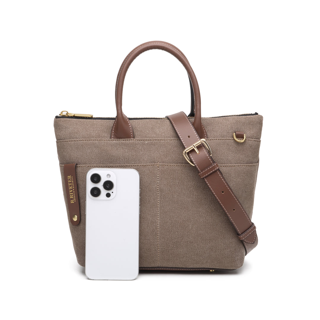 Dot | Small Tote | Chocolate Washed Canvas + Brown Leather