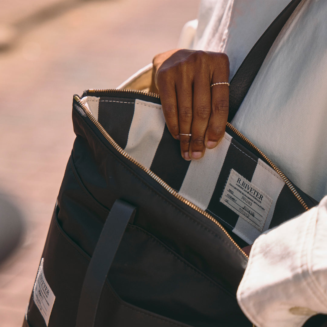 Harriet Tote Bag | Black Nylon + Black Leather