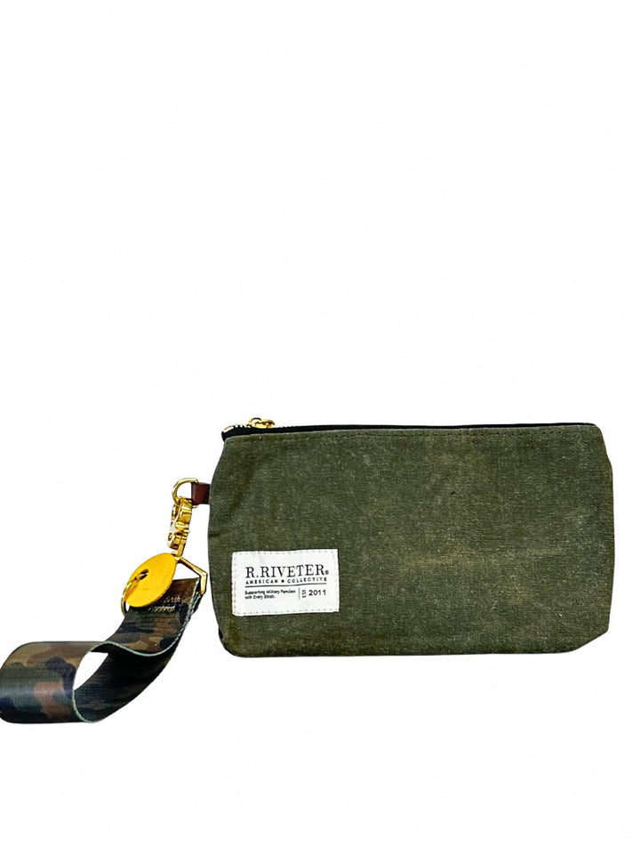 Lucy Wristlet | Fatigue Waxed Canvas + Camo