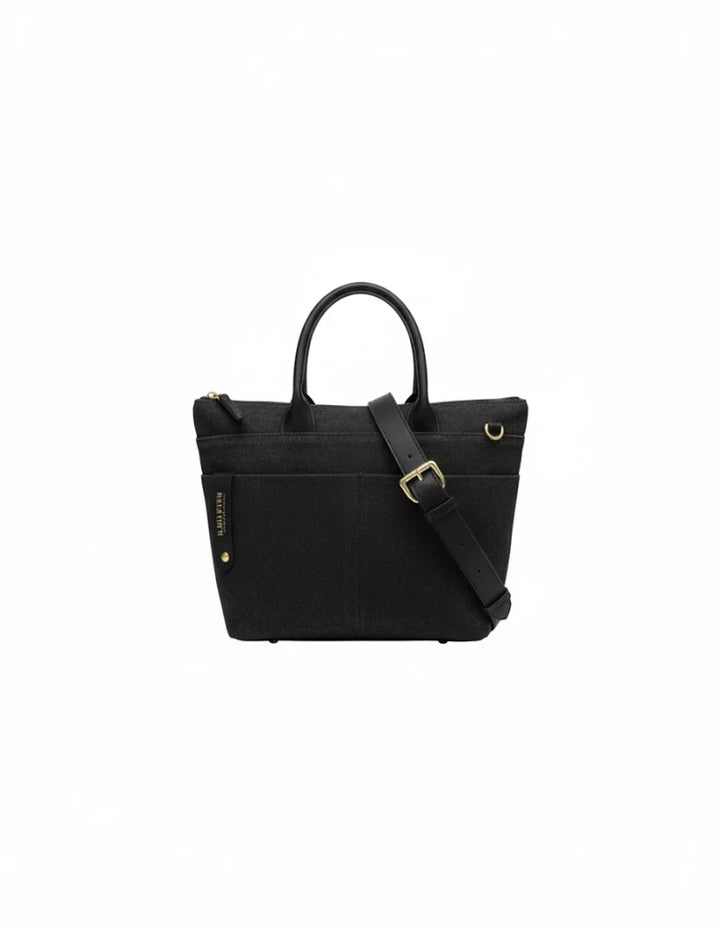 Dot | Small Tote | Black Washed Canvas + Black Leather