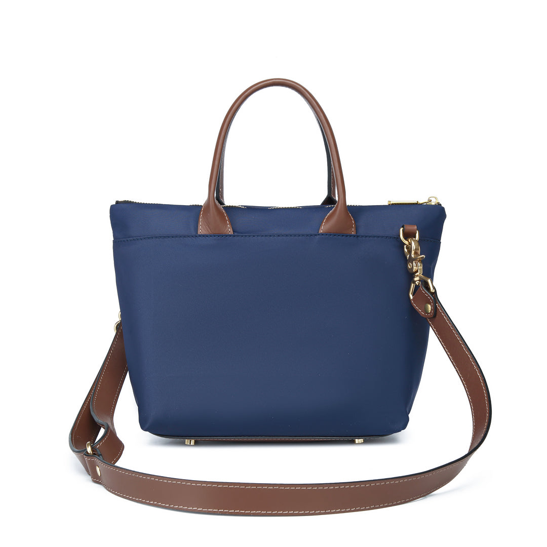 Dot | Small Tote | Navy Nylon + Brown Leather