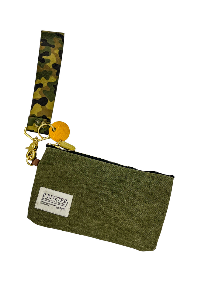Lucy Wristlet | Fatigue Waxed Canvas + Camo