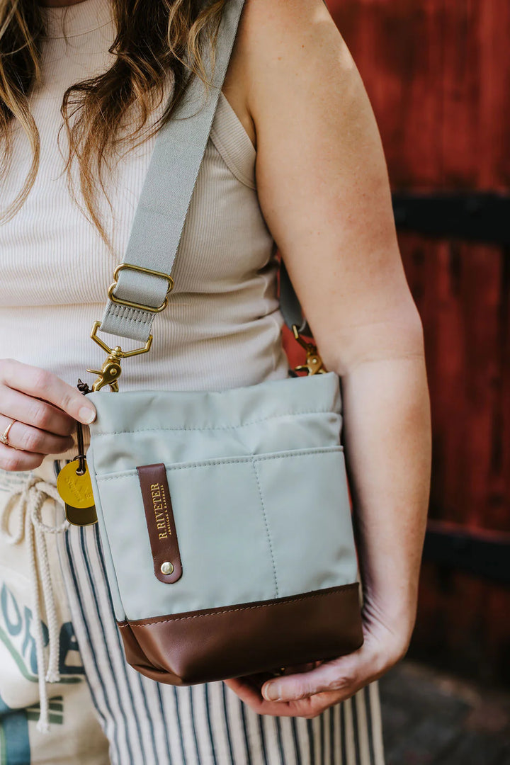 Betsy Bucket Bag | Slate Nylon + Brown Leather