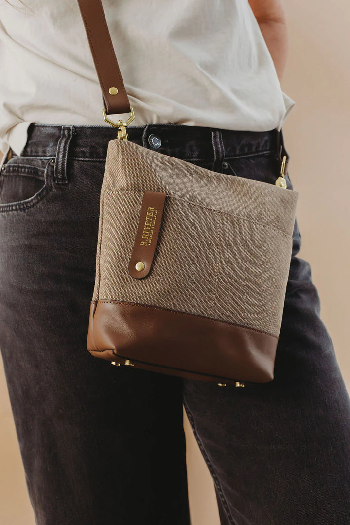 Betsy Bucket Bag | Chocolate Washed Canvas + Brown Leather