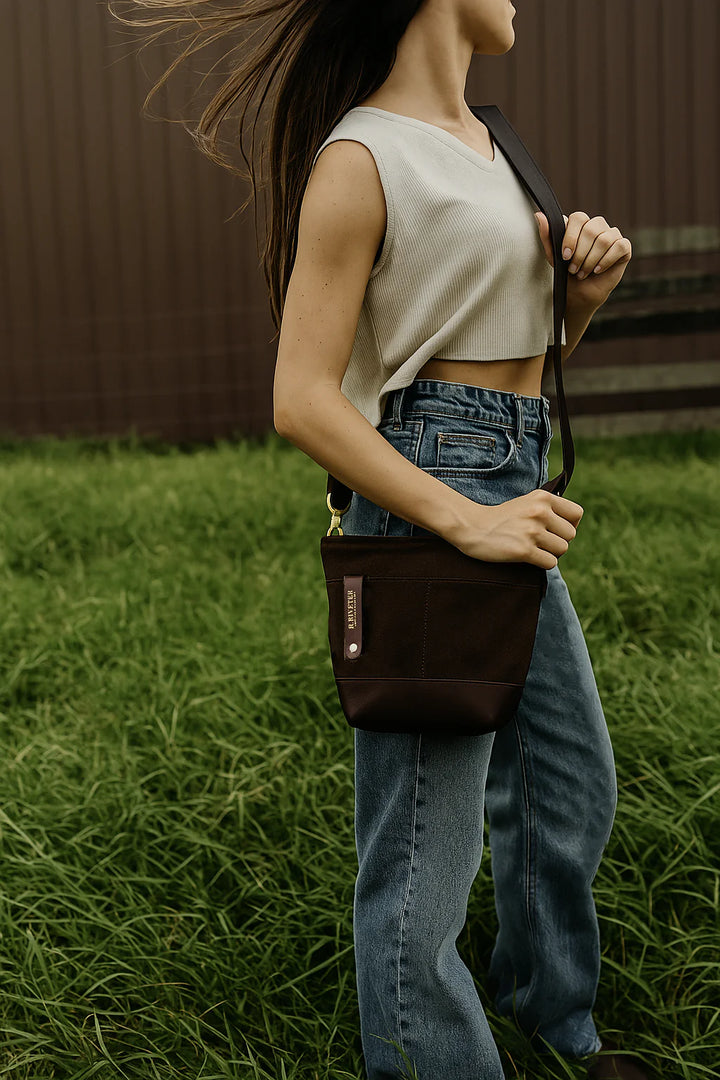 Betsy Bucket Bag | Coffee Suede + Brown