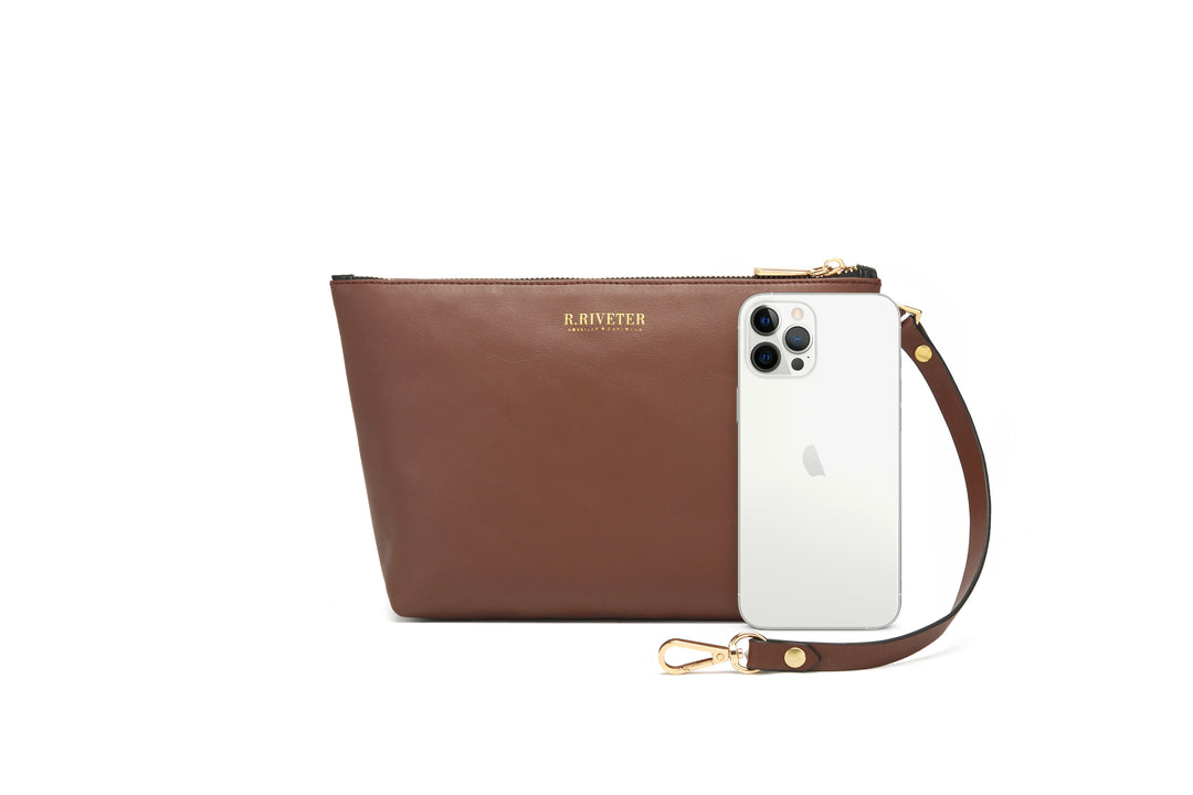 Naomi | Brown Leather Zipper Clutch