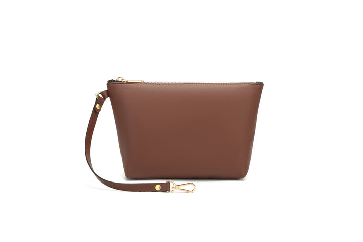 Naomi | Brown Leather Zipper Clutch