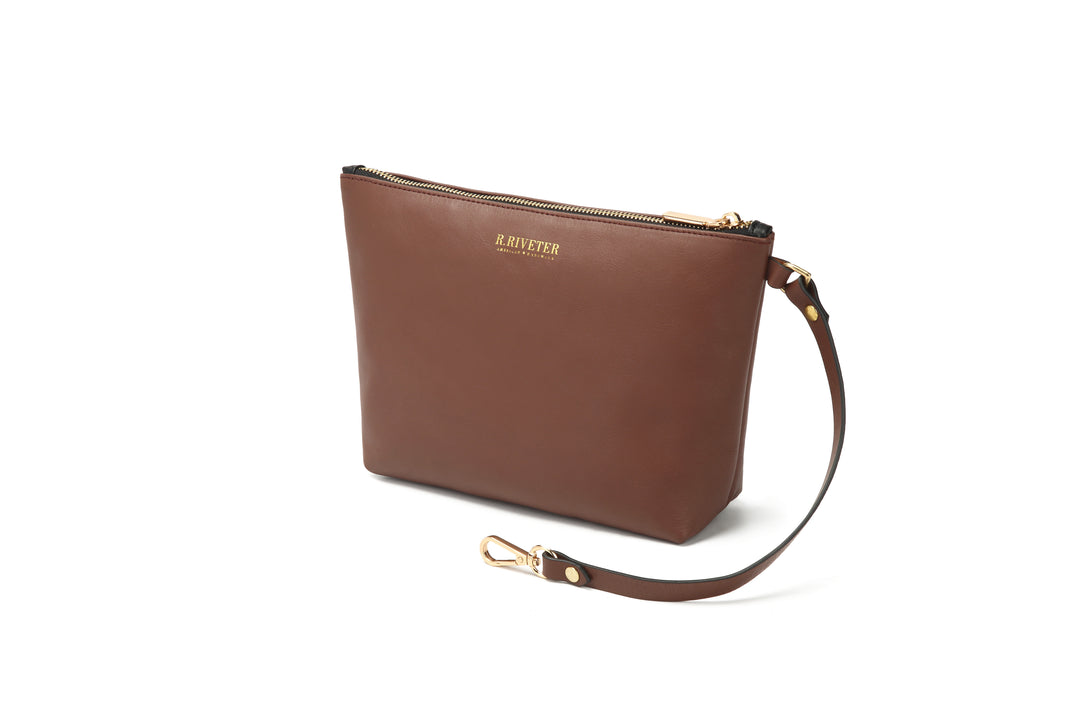 Naomi | Brown Leather Zipper Clutch