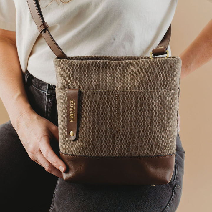 Betsy Bucket Bag | Chocolate Washed Canvas + Brown Leather