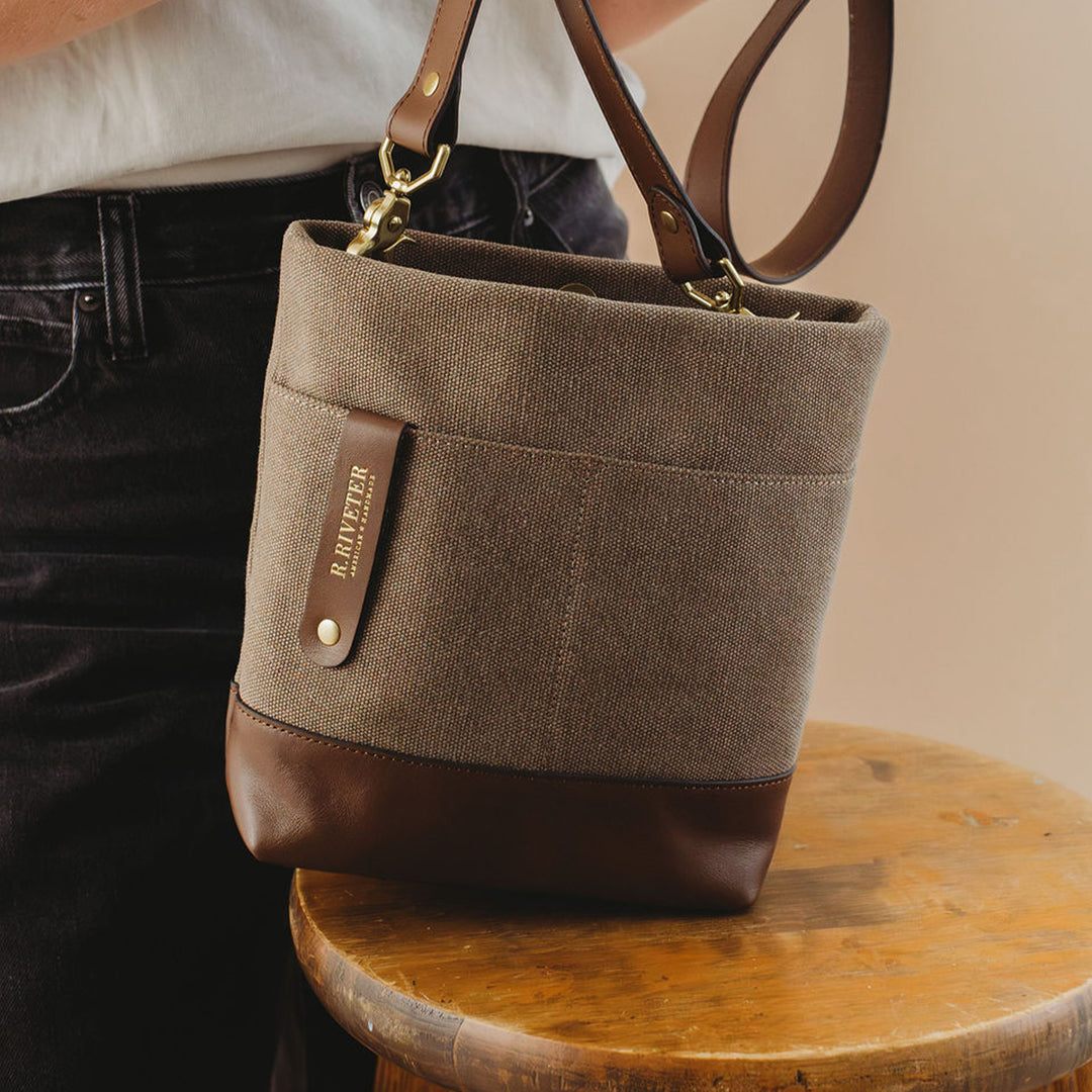 Betsy Bucket Bag | Chocolate Washed Canvas + Brown Leather