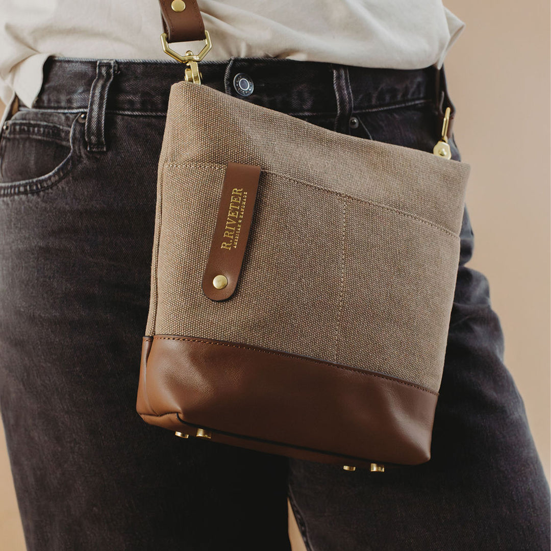 Betsy Bucket Bag | Chocolate Washed Canvas + Brown Leather