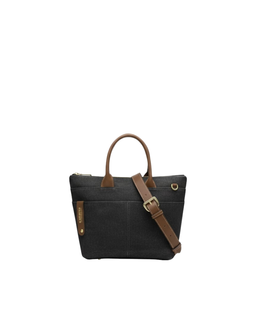 Dot Mini Tote | Black Washed Canvas + Brown