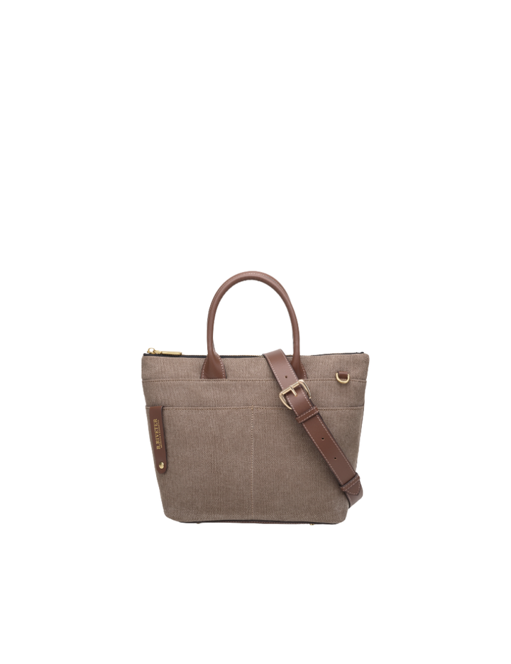 Dot Mini Tote | Chocolate Washed Canvas + Brown Leather