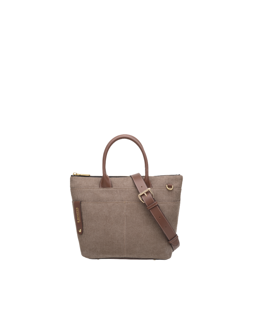 Dot Mini Tote | Chocolate Washed Canvas + Brown Leather