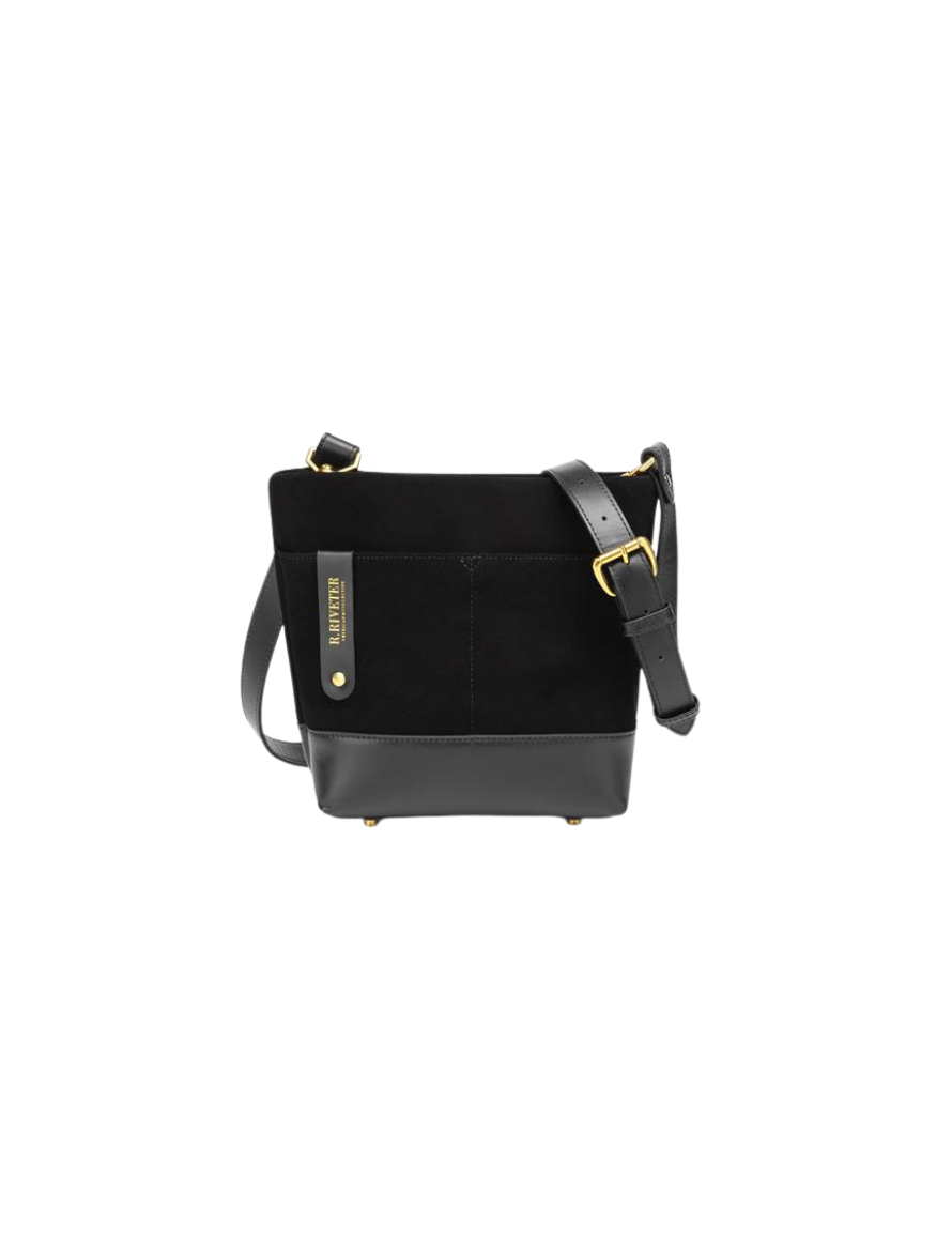 Betsy Bucket Bag | Black Suede + Black