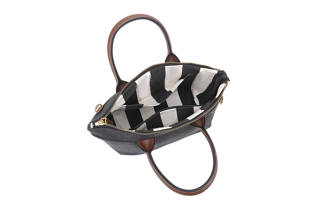 Dot Mini Tote | Black Washed Canvas + Brown