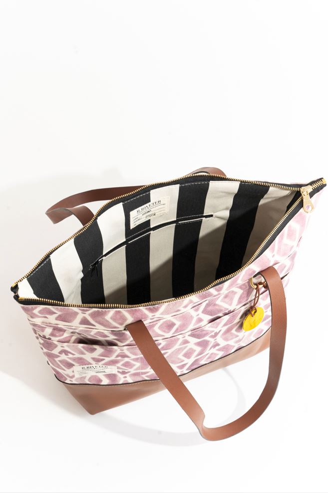Harriet | Purple Geo Print + Tan Leather